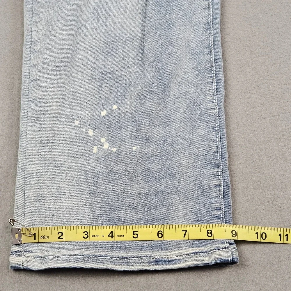 M.Society Mens 50x32 Distressed Light Wash Paint Splatter Straight Leg Jeans